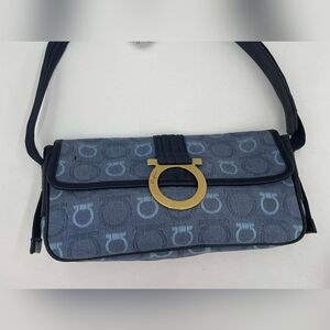Salvatore Ferragamo Blue and Gold Shoulder Bag
